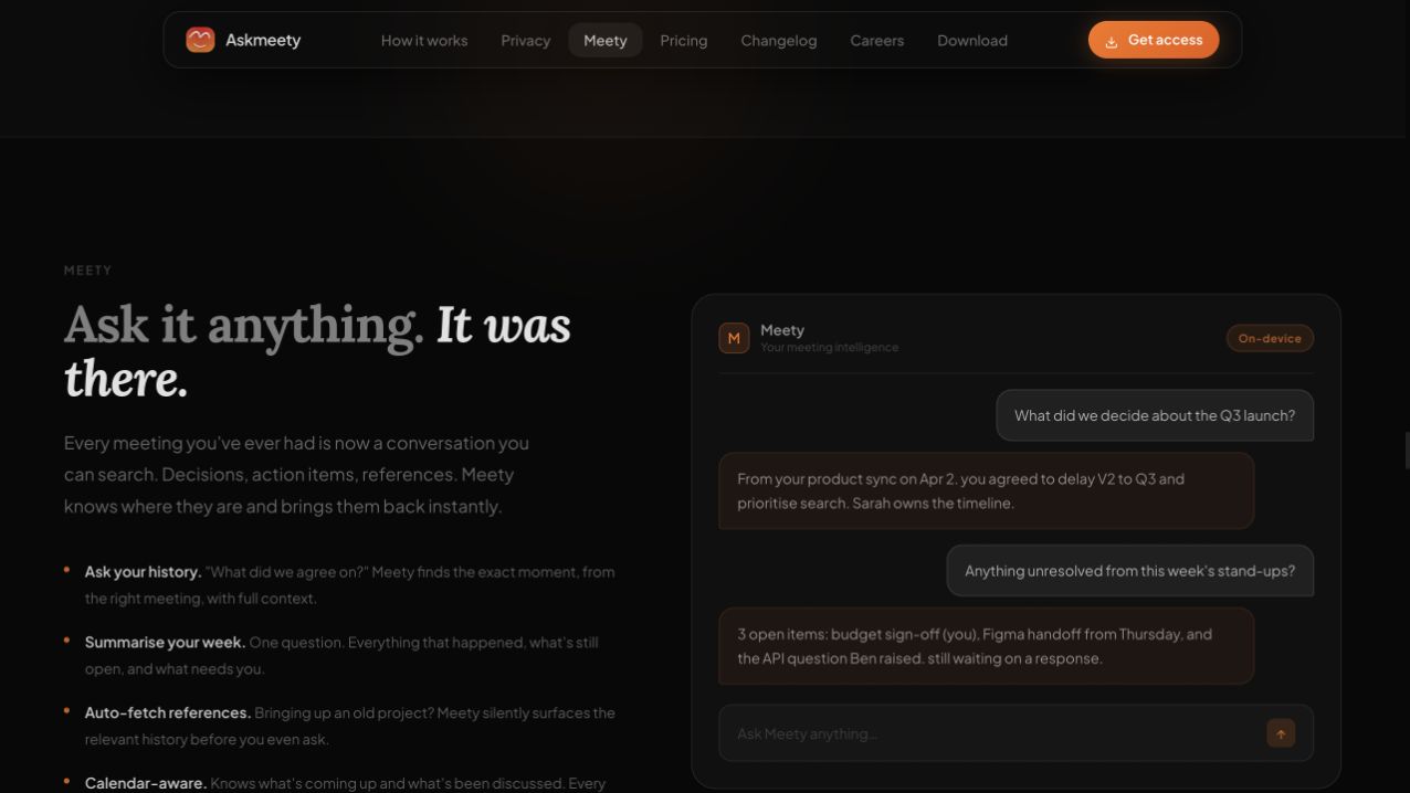 AskMeety website: product features