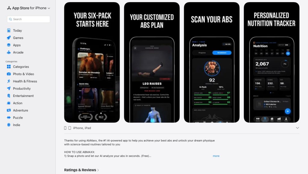 The store preview gallery and description of free and paid features.