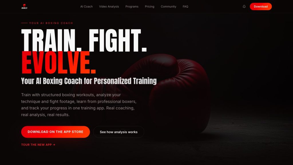 Brawler homepage introducing its boxing training application.