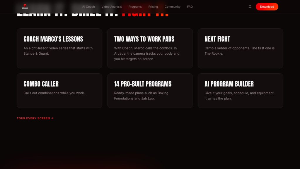 Lessons, practice modes and program features on the public site.