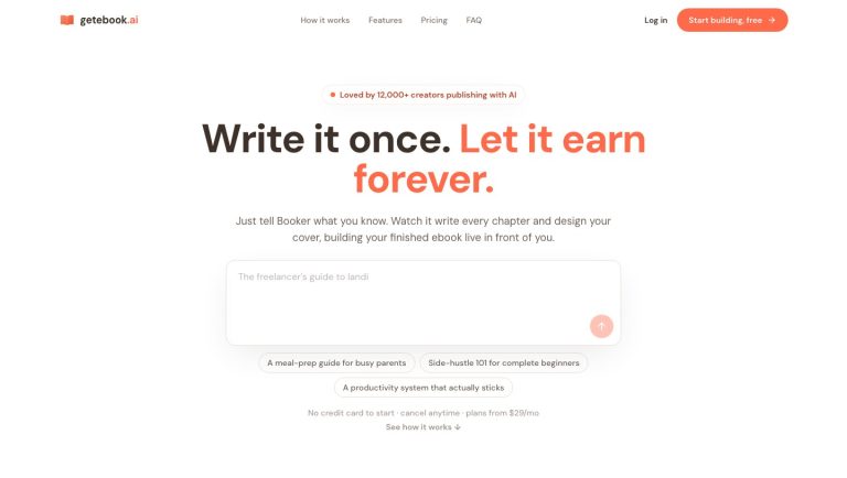 GETebook.ai homepage and book-creation entry point.