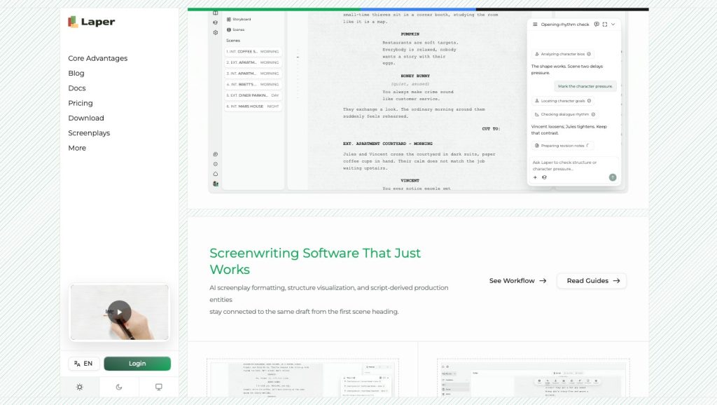 A public script-workspace demonstration on the Laper website.