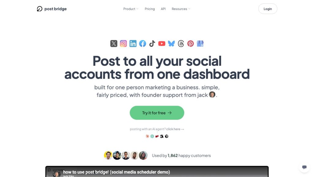 Post Bridge homepage and cross-platform publishing proposition.