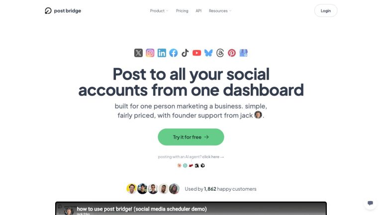 Post Bridge homepage and cross-platform publishing proposition.