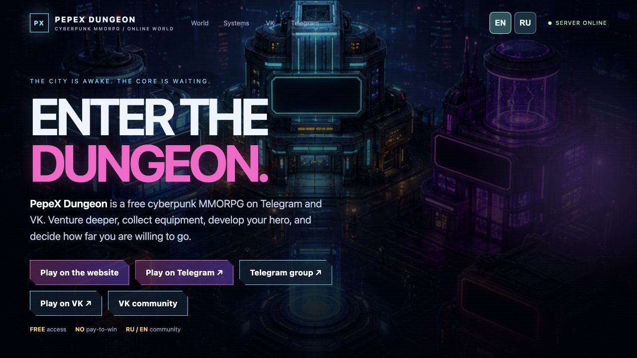 PepeX Dungeon website