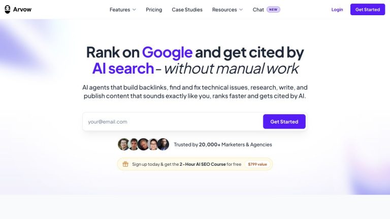 Arvow website and product interface