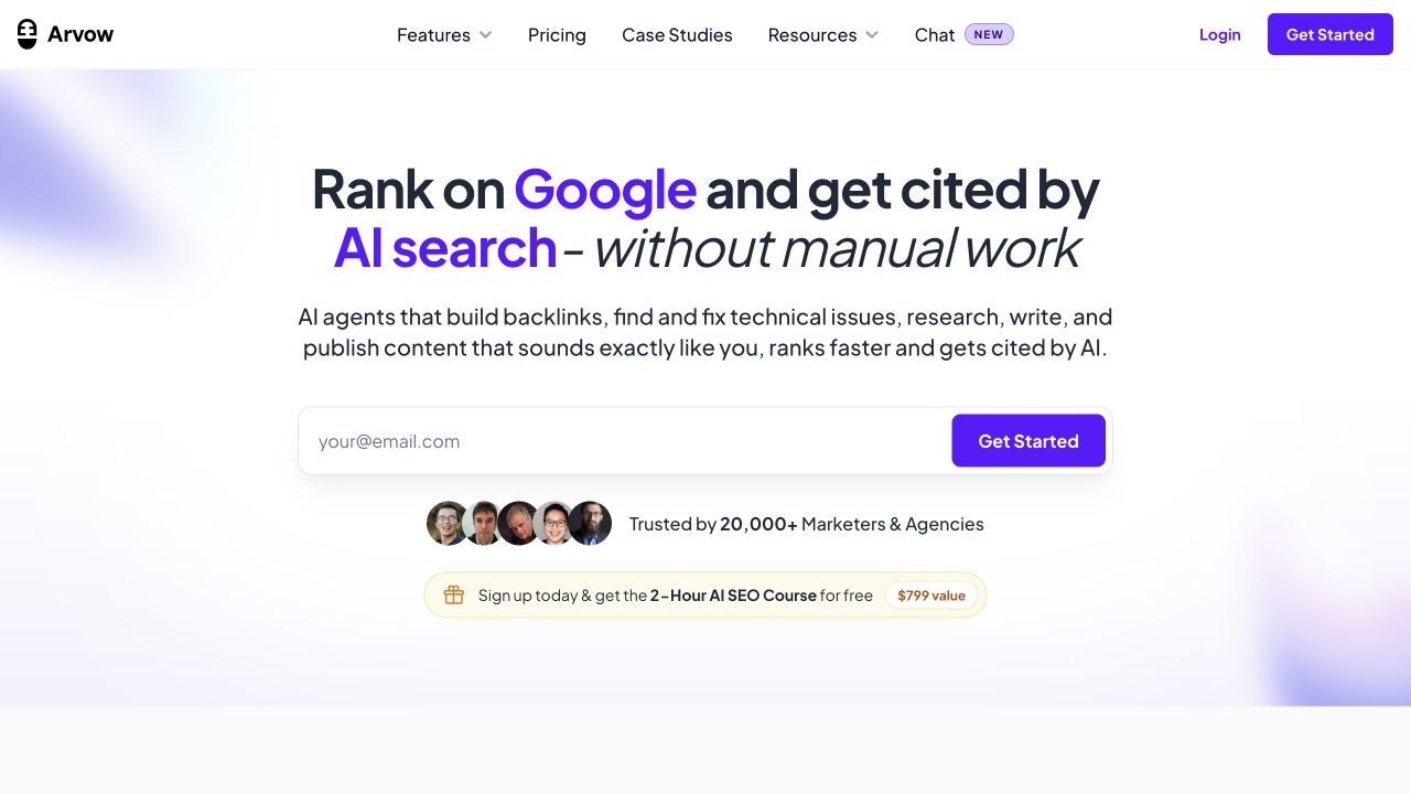 Arvow website and product interface