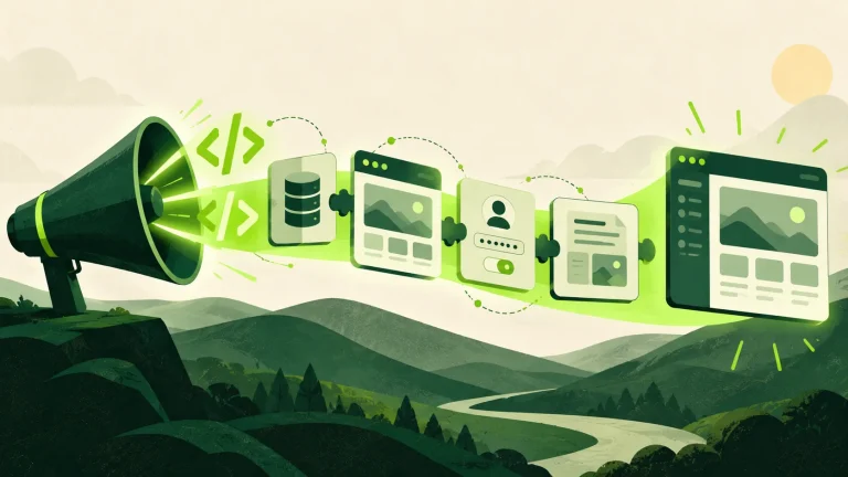 A megaphone sends code and reusable software building blocks into a web application