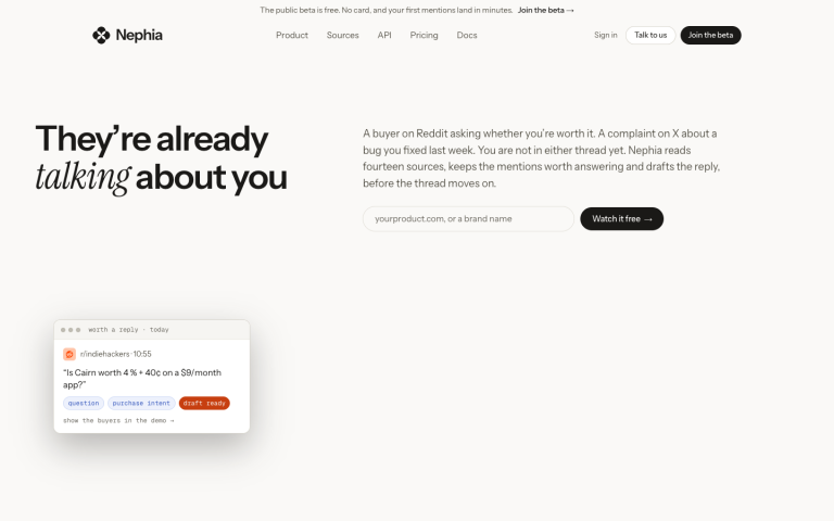 Nephia homepage screenshot, captured by CoderHype on October 1, 2026
