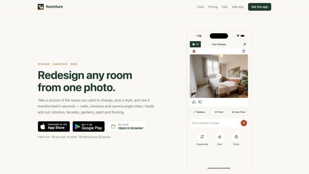 Roomture tries a new interior in the room you already have official project page captured by CoderHype on October 6, 2026
