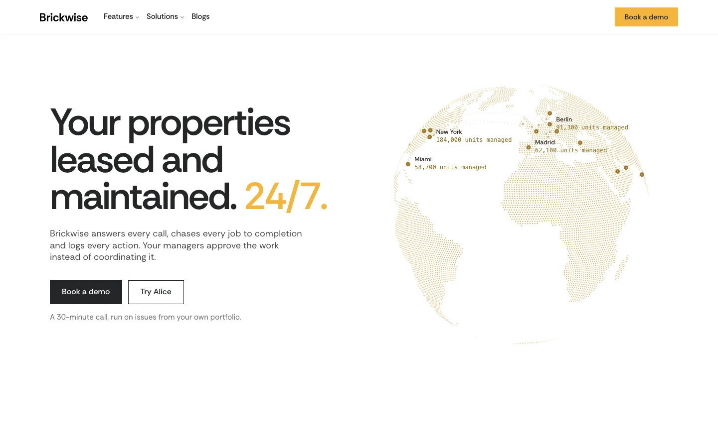Brickwise homepage explaining its round-the-clock property management assistant
