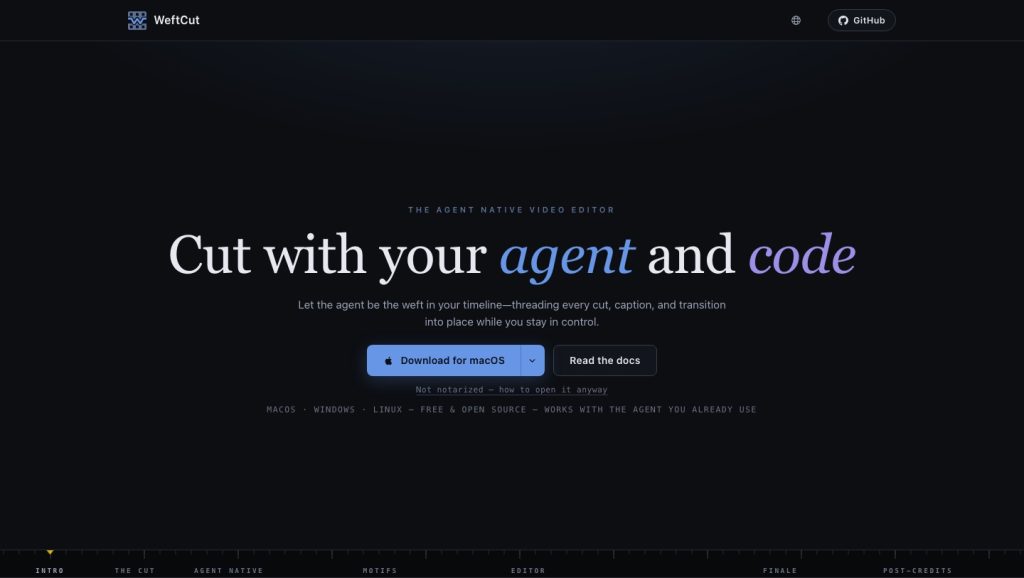 WeftCut puts a coding agent on a real video timeline official project page captured by CoderHype on October 6, 2026