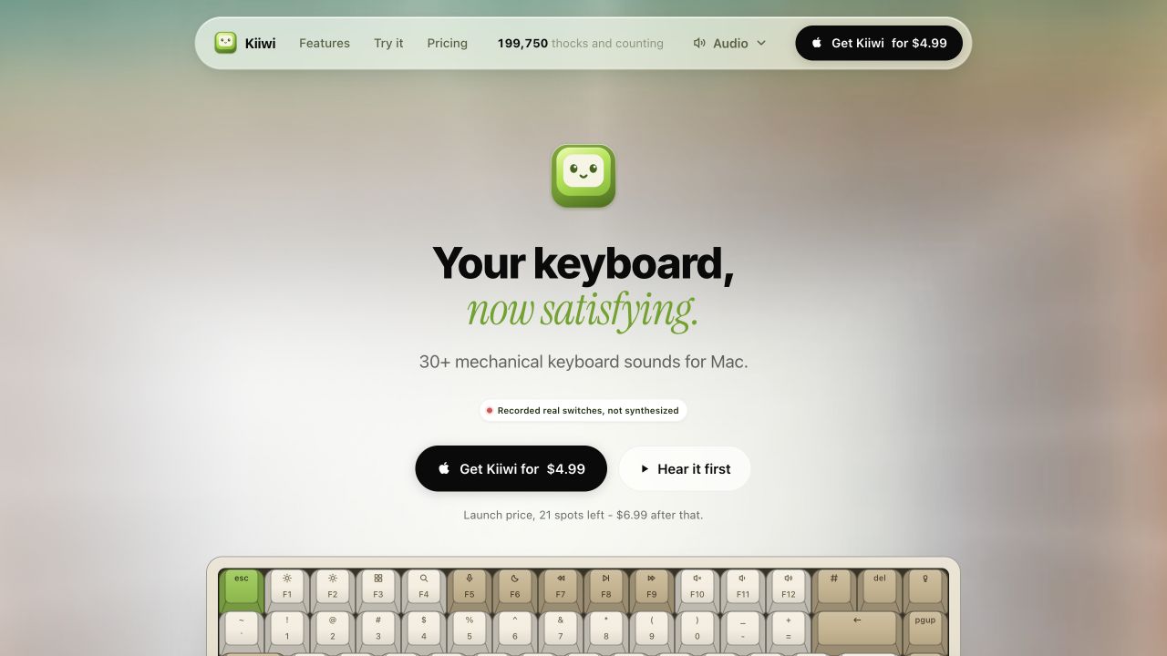 Kiiwi: a Mac app that adds mechanical keyboard sounds
