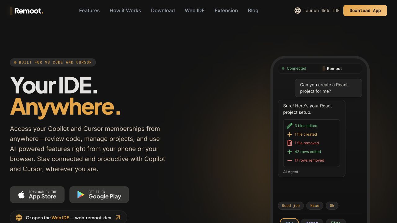 Remoot: remote access to VS Code and Cursor from a phone or browser